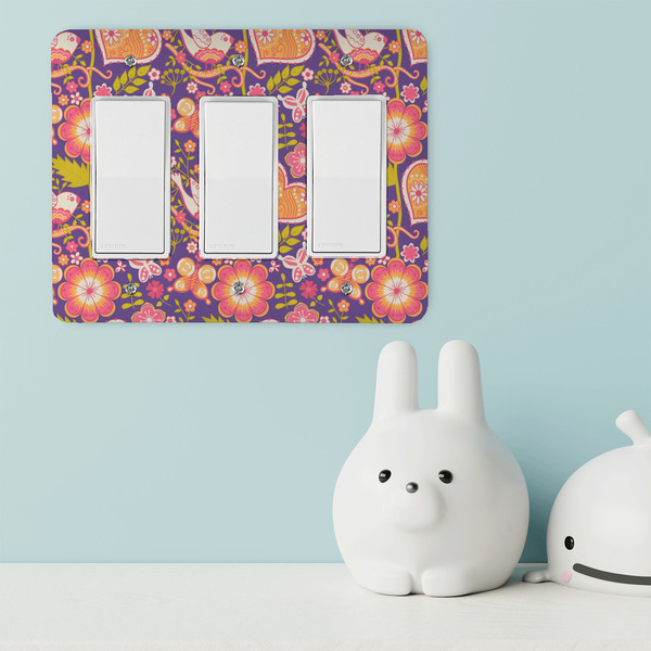 Birds & Hearts Rocker Light Switch Covers - Triple - IN CONTEXT