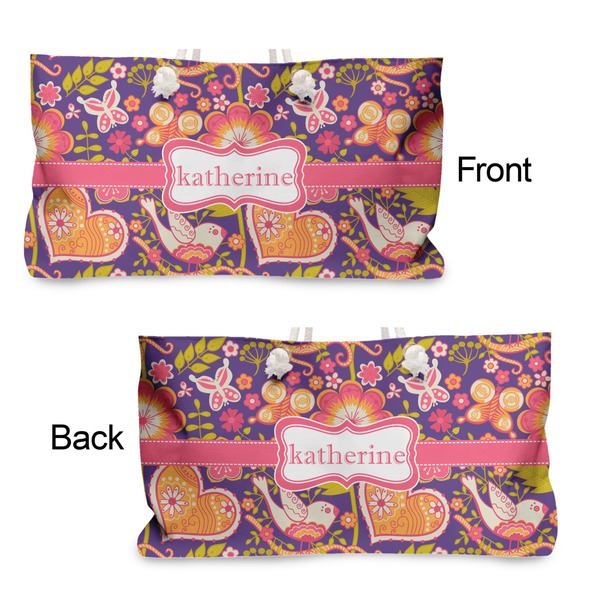 Birds & Hearts Large Rope Tote - From & Back View