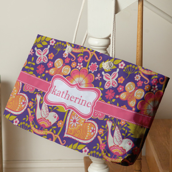 Birds & Hearts Large Rope Tote - Life Style