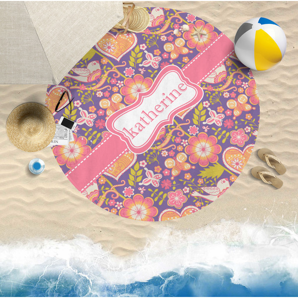 Birds & Hearts Round Beach Towel Lifestyle