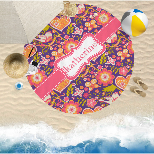 Birds & Hearts Round Beach Towel Lifestyle