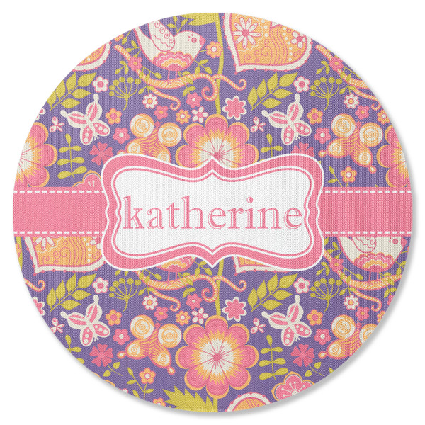 Custom Birds & Hearts Round Rubber Backed Coaster (Personalized)