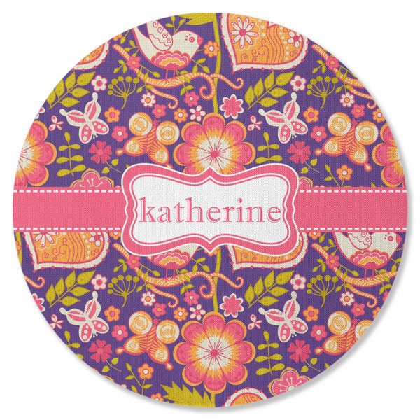 Custom Birds & Hearts Round Rubber Backed Coaster (Personalized)