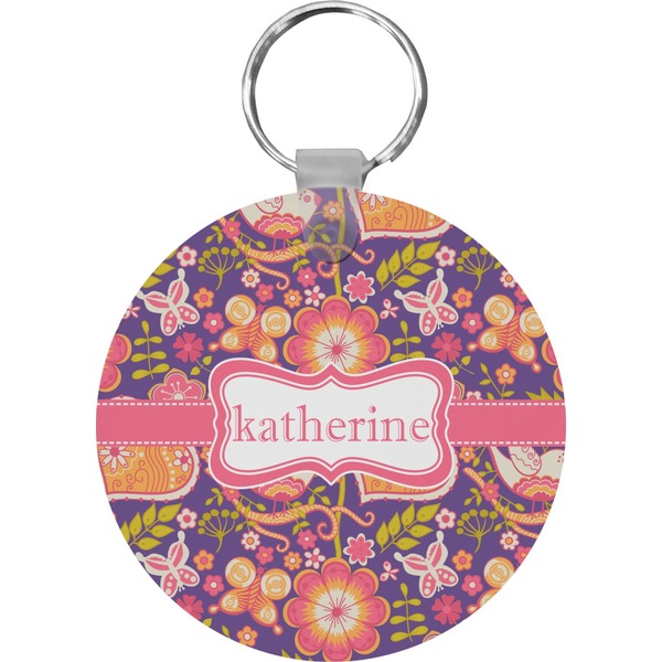 Custom Birds & Hearts Round Plastic Keychain (Personalized)