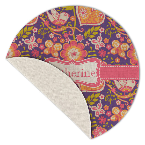 Birds & Hearts Round Linen Placemats - Front (folded corner single sided)