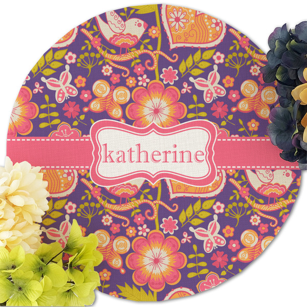 Birds & Hearts Round Linen Placemats - Front (w flowers)