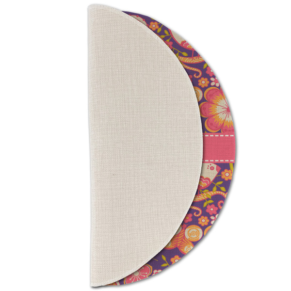 Birds & Hearts Round Linen Placemats - HALF FOLDED (single sided)