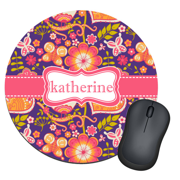 Custom Birds & Hearts Round Mouse Pad (Personalized)