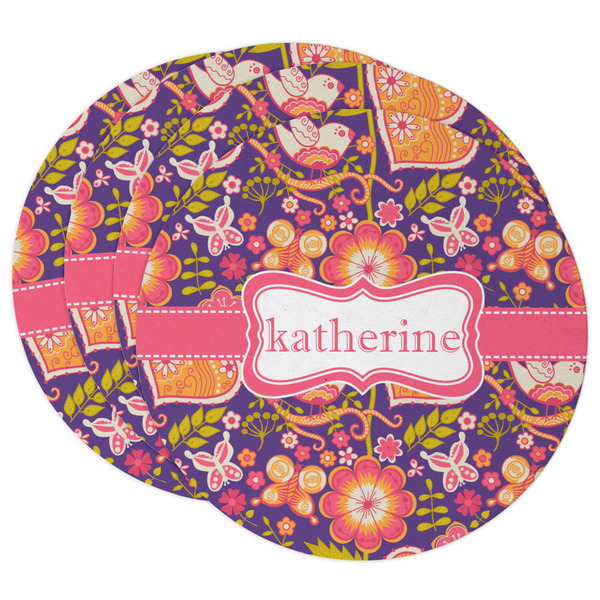 Custom Birds & Hearts Round Paper Coasters w/ Name or Text