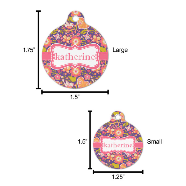 Birds & Hearts Round Pet ID Tag - Large - Comparison Scale