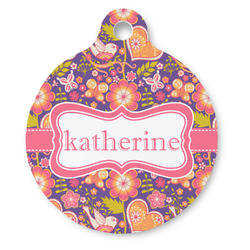 Birds & Hearts Round Pet ID Tag (Personalized)