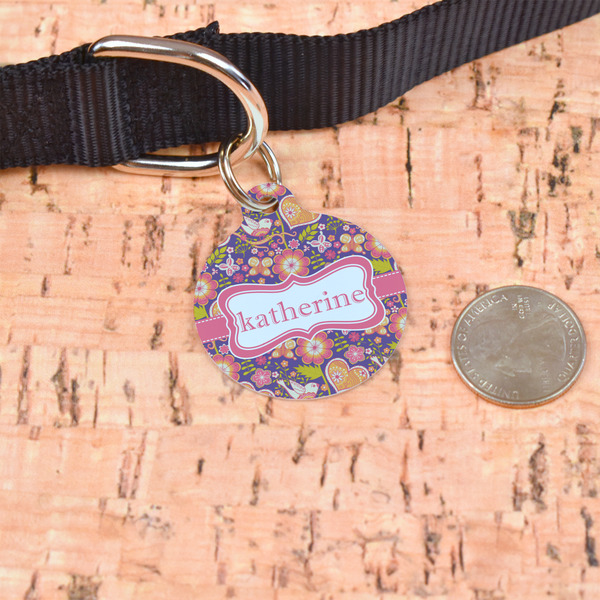 Birds & Hearts Round Pet ID Tag - Large - In Context