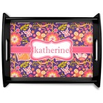 Birds & Hearts Black Wooden Tray - Large (Personalized)