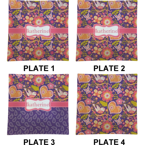 Birds & Hearts Set of Square Dinner Plates (Approval)