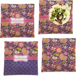 Birds & Hearts Set of 4 Glass Square Lunch / Dinner Plate 9.5" (Personalized)