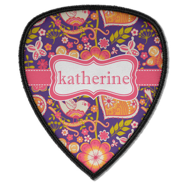 Custom Birds & Hearts Iron on Shield Patch A w/ Name or Text