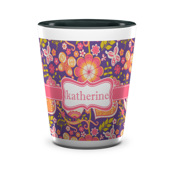 Custom Birds & Hearts Ceramic Shot Glass - 1.5 oz - Two Tone - Set of 4 (Personalized)