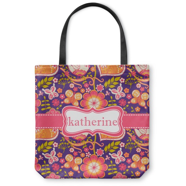 Custom Birds & Hearts Canvas Tote Bag (Personalized)