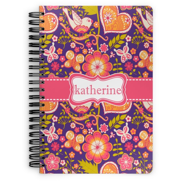 Custom Birds & Hearts Spiral Notebook - 7x10 w/ Name or Text