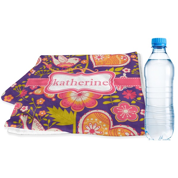 Custom Birds & Hearts Sports & Fitness Towel (Personalized)