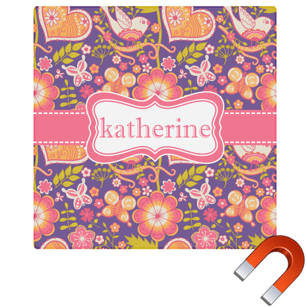 Custom Birds & Hearts Square Car Magnet - 6" (Personalized)