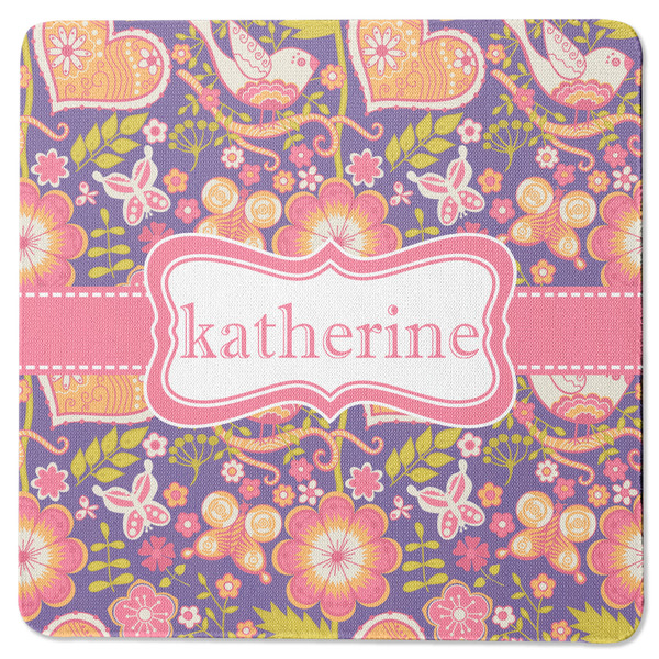 Custom Birds & Hearts Square Rubber Backed Coaster (Personalized)