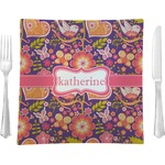 Birds & Hearts 9.5" Glass Square Lunch / Dinner Plate- Single or Set of 4 (Personalized)