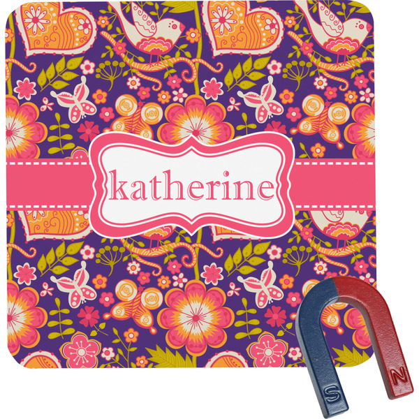 Custom Birds & Hearts Square Fridge Magnet (Personalized)