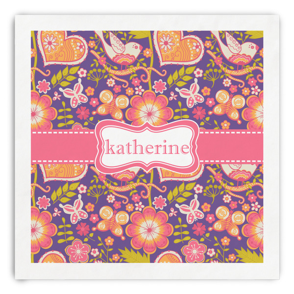 Custom Birds & Hearts Paper Dinner Napkins (Personalized)