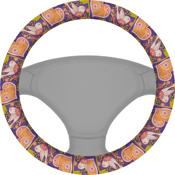Custom Birds & Hearts Steering Wheel Cover