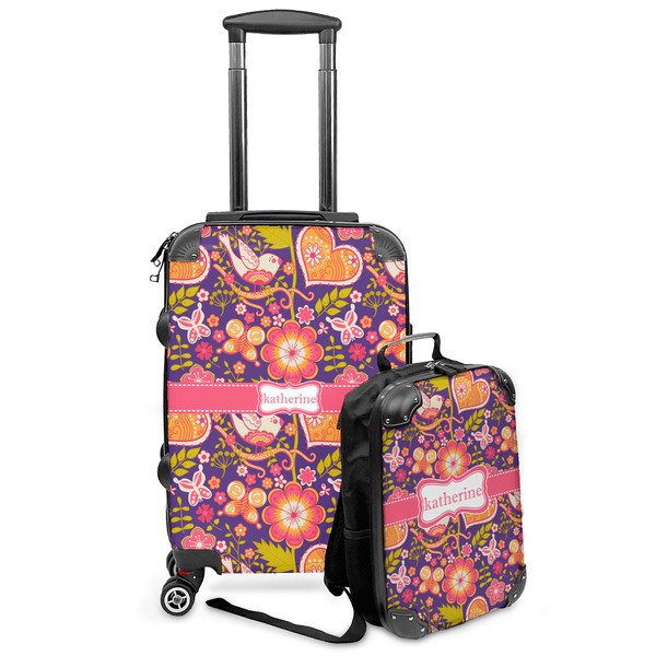 Custom Birds & Hearts Kids 2-Piece Luggage Set - Suitcase & Backpack (Personalized)