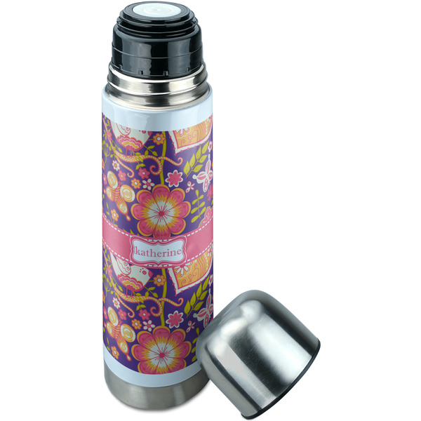 Birds & Hearts Thermos - Lid Off