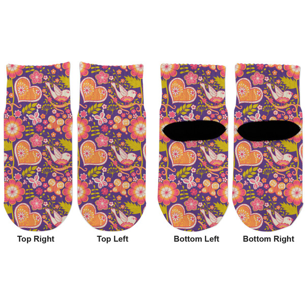 Birds & Hearts Toddler Ankle Socks - Double Pair - Front and Back - Apvl