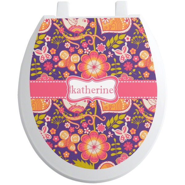 Custom Birds & Hearts Toilet Seat Decal - Round (Personalized)