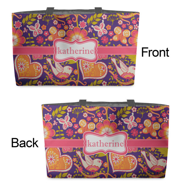 Birds & Hearts Tote w/Black Handles - Front & Back Views