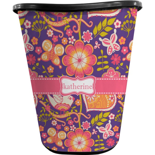 Birds & Hearts Waste Basket (Black)