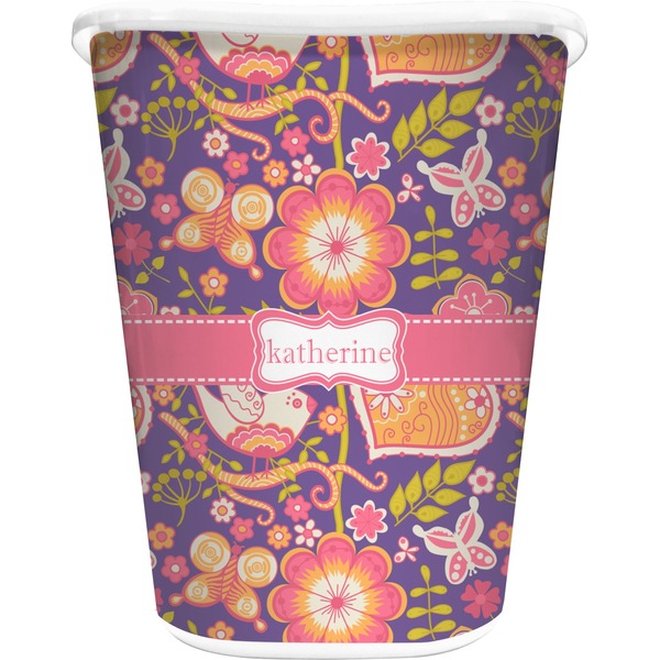 Custom Birds & Hearts Waste Basket - Single Sided (White) (Personalized)