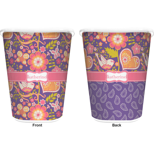 Birds & Hearts Trash Can White - Front and Back - Apvl