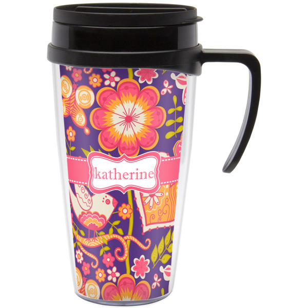 Custom Birds & Hearts Acrylic Travel Mug with Handle (Personalized)