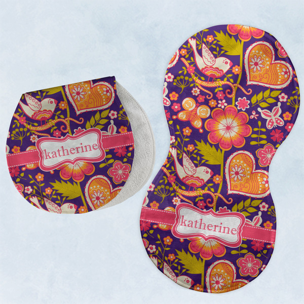 Custom Birds & Hearts Burp Pads - Velour - Set of 2 w/ Name or Text