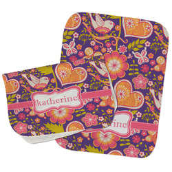 Birds & Hearts Burp Cloths - Fleece - Set of 2 w/ Name or Text