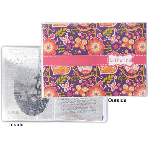 Birds & Hearts Vinyl Passport Holder - Flat Front and Back