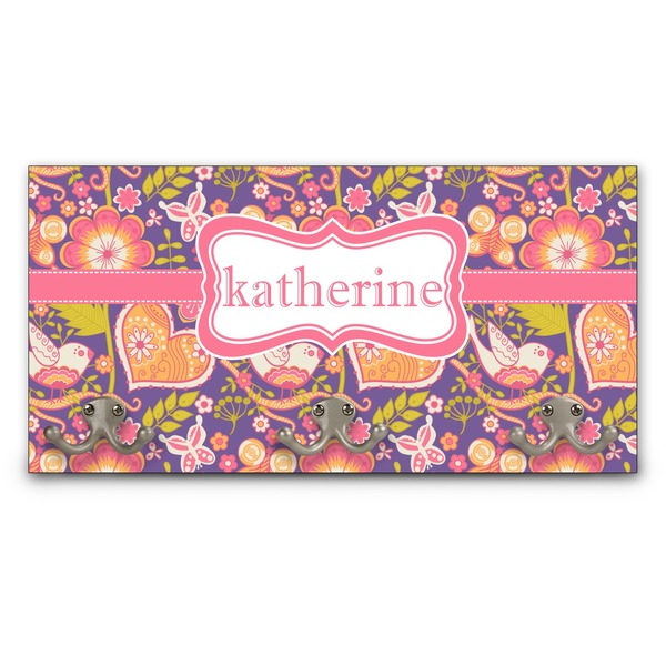 Custom Birds & Hearts Wall Mounted Coat Rack (Personalized)