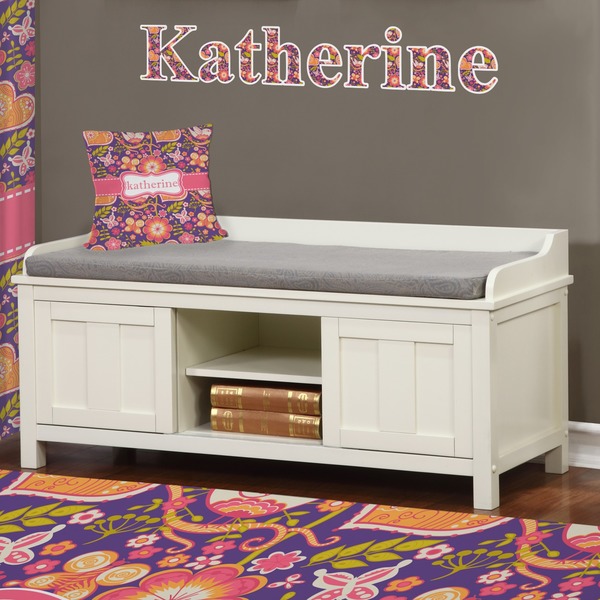 Birds & Hearts Wall Name Decal Above Storage bench