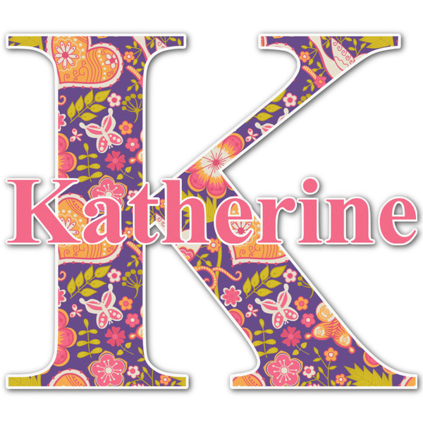 Custom Birds & Hearts Name & Initial Decal - Up to 12"x12" (Personalized)