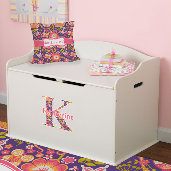 Birds & Hearts Wall Name & Initial Small on Toy Chest