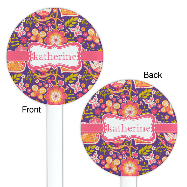 Birds & Hearts White Plastic 5.5" Stir Stick - Double Sided - Round - Front & Back