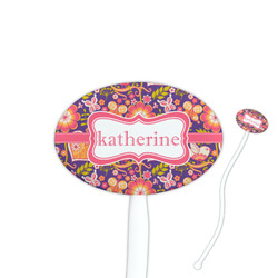 Birds & Hearts 7" Oval Plastic Stir Sticks - White - Double Sided (Personalized)