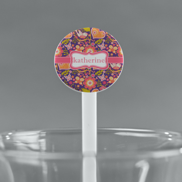 Birds & Hearts White Plastic 7" Stir Stick - Round - Main