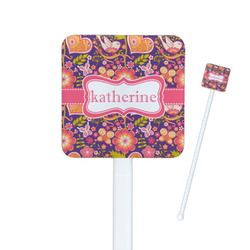 Birds & Hearts Square Plastic Stir Sticks - Single Sided (Personalized)